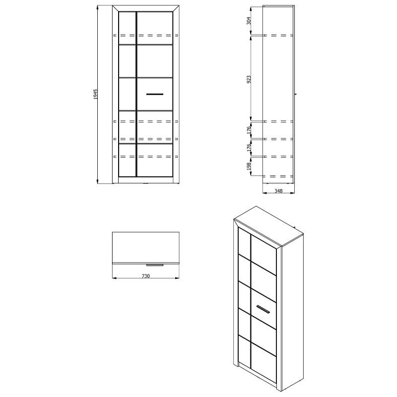 ΕΠΙΠΛΟ ΧΟΛ Astor P2 Grey Oak-Λευκή Λάκα 73*35*194.5