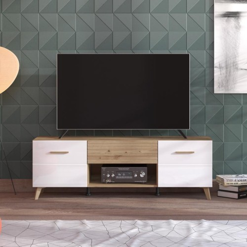 ΕΠΙΠΛΟ TV BRETAGNA 150 ARTISAN OAK-ΛΕΥΚΟ HIGH GLOSS FOIL 147x40x48εκ