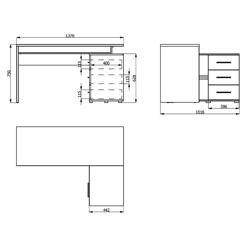 ΓΡΑΦΕΙΟ ARHIMED GREY OAK-ΜΑΥΡΟ 138x102x75εκ