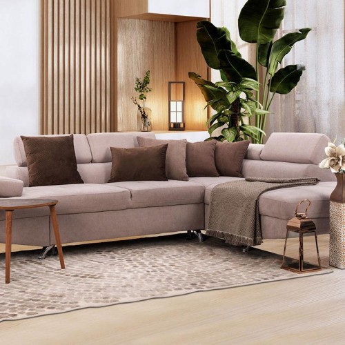 ΚΑΝΑΠΕΣ ΓΩΝΙΑ Fylliana RIO-M 3+4 ΔΕΞΙΑ TAUPE / ΚΑΦΕ 278*192*79