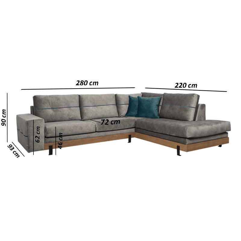 ΚΑΝΑΠΕΣ ΓΩΝΙΑ Murcia ΣΚΟΥΡΟ ΓΚΡΙ-NAVY BLUE ΔΕΞΙΑ ΓΩΝΙΑ 280*220