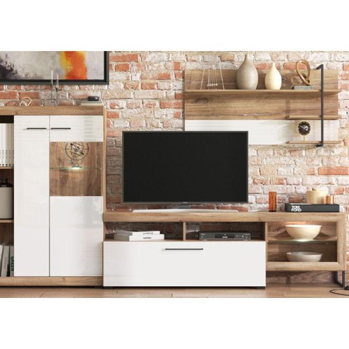 ΚΕΝΤΡΟ ΨΥΧΑΓΩΓΙΑΣ-ΣΥΝΘΕΣΗ CAEN FLAGSTAFF OAK-ΛΕΥΚΟ HIGH GLOSS FOIL 263x40x170εκ