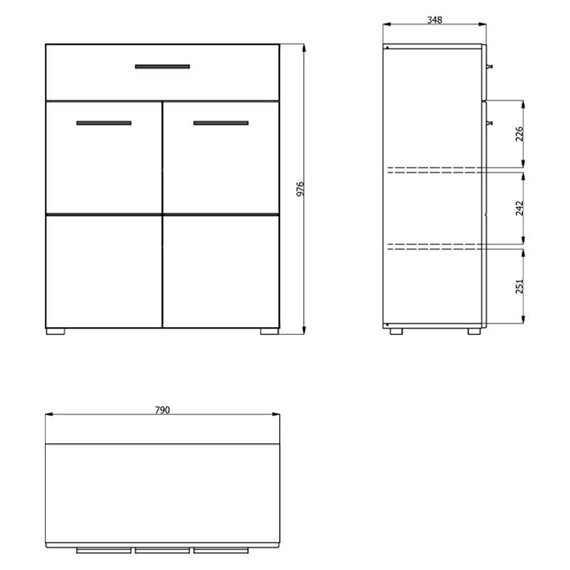 ΚΟΜΟΤΑ-ΜΠΟΥΦΕΣ Beny 2K1F GREY OAK-ΛΕΥΚΗ ΛΑΚΑ 79x35x97,5εκ