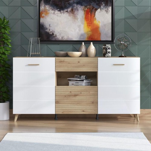 ΚΟΜΟΤΑ ΜΠΟΥΦΕΣ BRETAGNA 3K1F ARTISAN OAK-ΛΕΥΚΟ HIGH GLOSS FOIL 173x41,5x87,5εκ