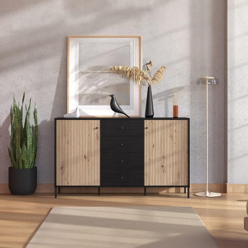 ΚΟΜΟΤΑ-ΜΠΟΥΦΕΣ CORREZE 3K4F ΜΑΥΡΟ OAK-ARTISAN OAK 208x40x93εκ