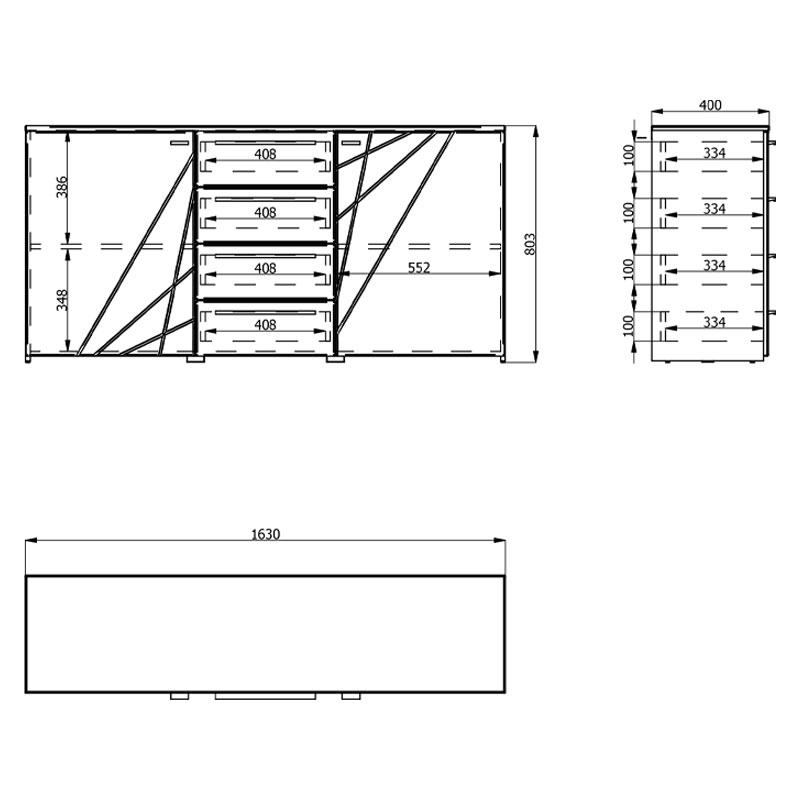 ΚΟΜΟΤΑ-ΜΠΟΥΦΕΣ KSANTI 3K4F ΛΕΥΚΗ-ΛΕΥΚΗ ΛΑΚΑ 163*40*80.5