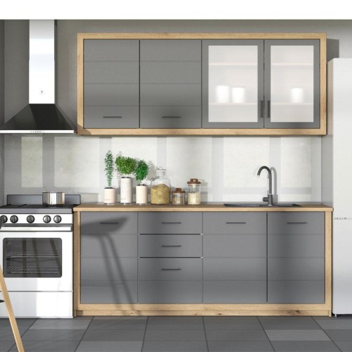 ΚΟΥΖΙΝΑ IPANEMA 200 ARTISAN OAK-ΓΚΡΙ MAT FOIL 200x60x224,5εκ