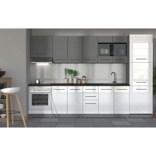 ΚΟΥΖΙΝΑ PETRA 200 ΓΚΡΙ ΓΡΑΦΙΤΗΣ-ΛΕΥΚΟ HIGH GLOSS FOIL-ΓΚΡΙ MAT FOIL 200x56x214εκ