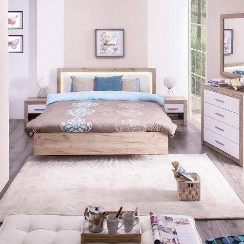 ΚΡΕΒΑΤΙ Astor 160 Grey Oak - Λευκή Δερματίνη 178.5*208.5*100.5