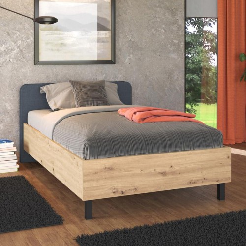 ΚΡΕΒΑΤΙ BARLETTA 120 ARTISAN OAK ΜΕ ΓΚΡΙ ΥΦΑΣΜΑ 131x213,5x85,5εκ (120x200)