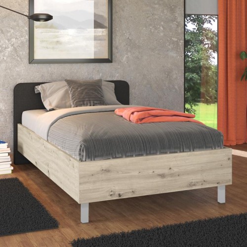 ΚΡΕΒΑΤΙ BARLETTA 120 GREY OAK ΜΕ ΓΚΡΙ ΥΦΑΣΜΑ 131x213,5x85,5εκ (120x200)