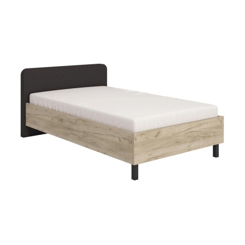ΚΡΕΒΑΤΙ BARLETTA 120 GREY OAK ΜΕ ΓΚΡΙ ΥΦΑΣΜΑ ΚΑΙ ΜΑΥΡΑ ΠΟΔΙΑ 131x213,5x85,5εκ (120x200)