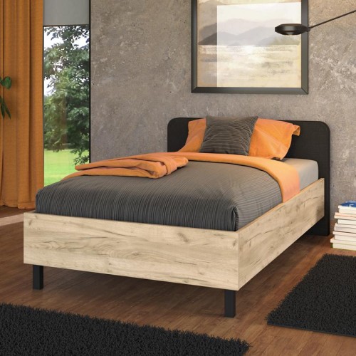 ΚΡΕΒΑΤΙ BARLETTA 120 GREY OAK ΜΕ ΓΚΡΙ ΥΦΑΣΜΑ ΚΑΙ ΜΑΥΡΑ ΠΟΔΙΑ 131x213,5x85,5εκ (120x200)