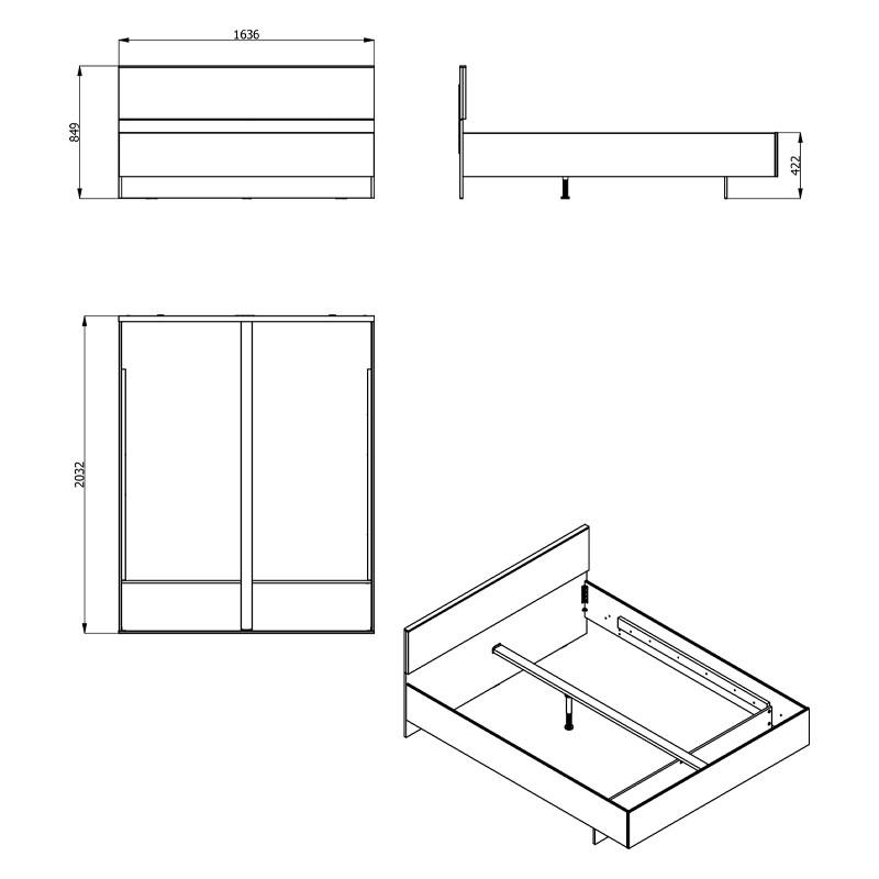 ΚΡΕΒΑΤΙ RITMO 160 SONOMA ΜΕ ΓΚΡΙ ΥΦΑΣΜΑ 164*203*84.5 (160*200)