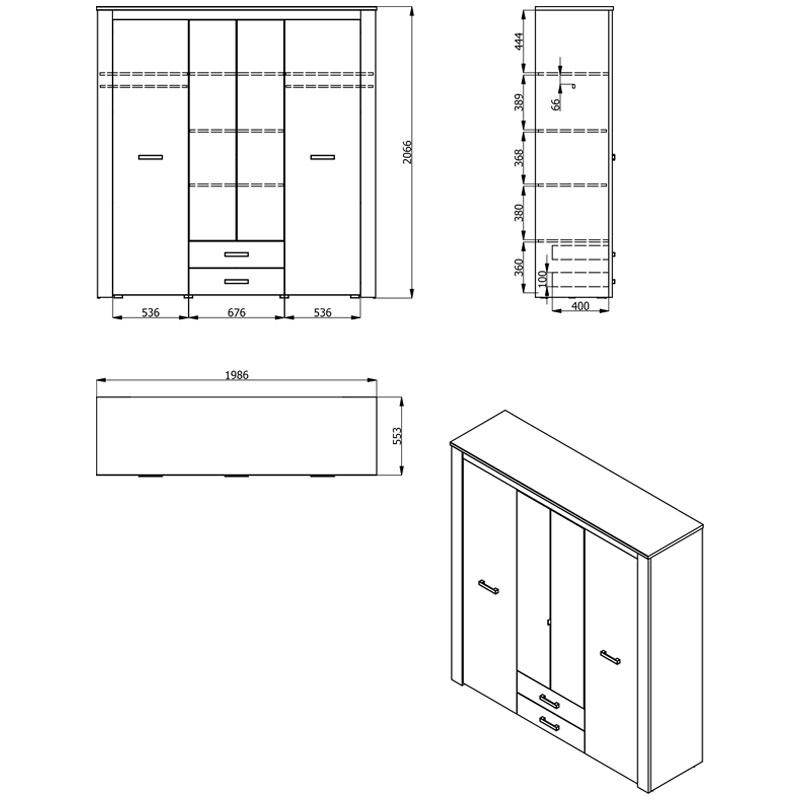 ΝΤΟΥΛΑΠΑ Kent 4K2F2O GREY OAK/WHITE OAK 198,5*55,5*206,5 wrd