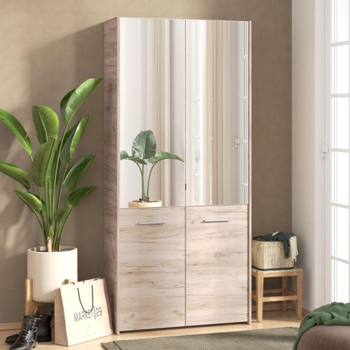 ΠΑΠΟΥΤΣΟΘΗΚΗ ΜΕ ΚΑΘΡΕΦΤΗ MENORCA 2K 2OG GREY OAK 89,5x37,5x199εκ