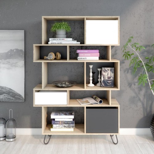 ΒΙΒΛΙΟΘΗΚΗ-ΡΑΦΙΕΡΑ Enola GREY OAK-BLACK 85*35*150
