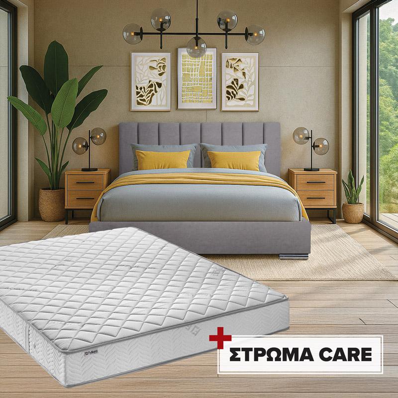 ΣΕΤ ΔΙΠΛΟ ΚΡΕΒΑΤΙ Udine ΑΝΘΡΑΚΙ ΧΡΩΜΑ 167x214x115εκ ΜΕ ΣΤΡΩΜΑ Care 160x200 U.d.n