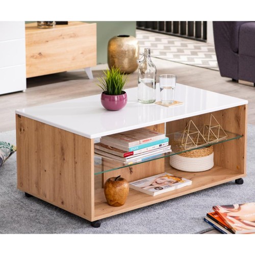 ΤΡΑΠΕΖΑΚΙ ΣΑΛΟΝΙΟΥ BERT ARTISAN OAK-ΛΕΥΚΗ ΛΑΚΑ 101*60*45