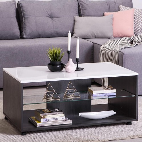 ΤΡΑΠΕΖΑΚΙ ΣΑΛΟΝΙΟΥ Bert Black Grey Wood-Λευκή Λάκα 101*60*45