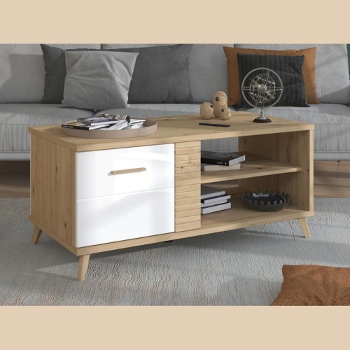 ΤΡΑΠΕΖΑΚΙ ΣΑΛΟΝΙΟΥ BRETAGNA ARTISAN OAK-ΛΕΥΚΟ HIGH GLOSS FOIL 120x60x53,5εκ